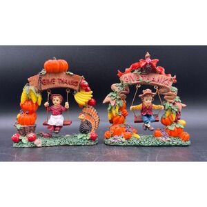 K's Collection Give Thanks Thanksgiving Figurines Pilgrim Boy Girl Swing Set 2